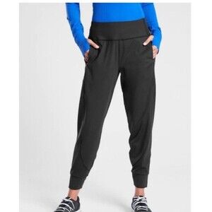 Athleta Black Distance Sporty Jogger Pants 1X Athleisure Gym Zip Pockets